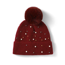 Load image into Gallery viewer, Knit Beanie with Pearls and Pom
