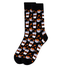 Load image into Gallery viewer, Parquet Men’s Coffee Cups Novelty Crew Socks – Black &amp; Brown Options
