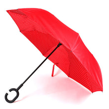 Load image into Gallery viewer, Nollia Heart Print Inverted Umbrella – Double Layer, UV Protection, C-Handle (Red or Black)
