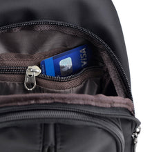 Load image into Gallery viewer, Black Nylon Sling Bag with Red Lining and Zipper Compartments

