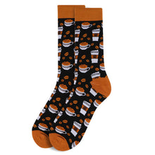Load image into Gallery viewer, Parquet Men’s Coffee Cups Novelty Crew Socks – Black &amp; Brown Options

