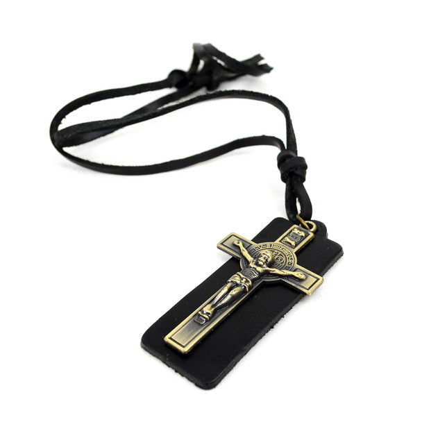 Vintage Unisex Jesus Piece Adjustable Leather Cord Necklace