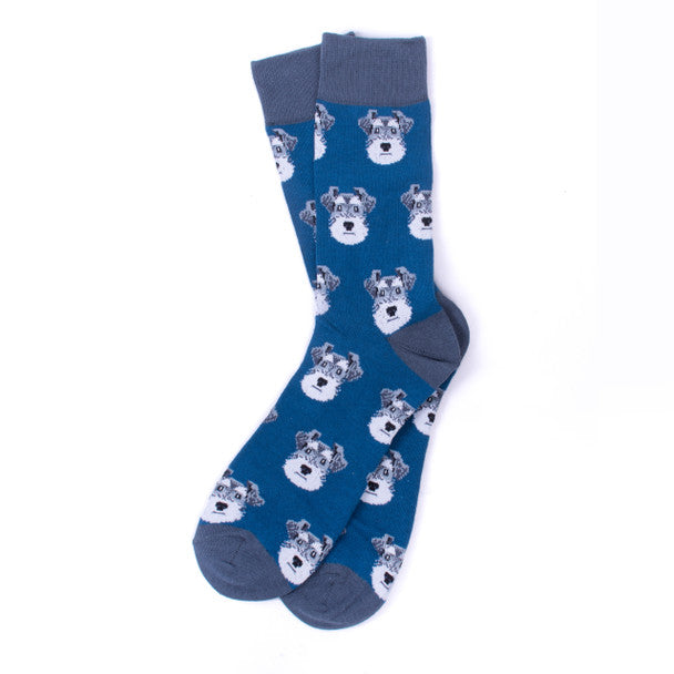 Parquet Men’s Grey Schnauzer Novelty Crew Socks – Royal Blue & Dark Grey