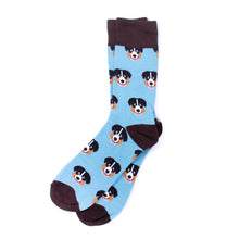 Load image into Gallery viewer, Parquet Men’s Australian Shepherd Novelty Crew Socks – Light Blue &amp; Brown
