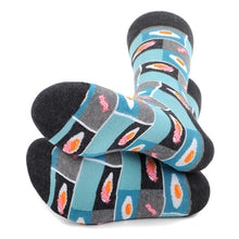 Load image into Gallery viewer, Parquet Men’s Bacon &amp; Eggs Novelty Crew Socks – Blue &amp; Gray
