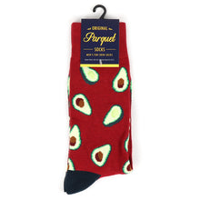 Load image into Gallery viewer, Parquet Men’s Avocado Pattern Crew Socks – Burgundy &amp; Black
