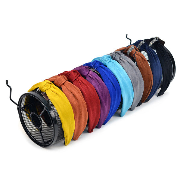 Headband Display Rack with 10 Colorful Headbands – Slat Wall Mount, Iron Mesh Holder (19” Wide)