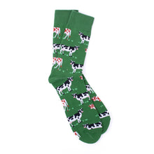 Load image into Gallery viewer, Parquet Men’s Cow Novelty Crew Socks – Green
