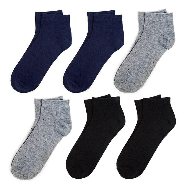 Men's Quarter-Cut Socks – 6 Pairs, Mixed Colors (2 Black, 2 Navy, 2 Gray)