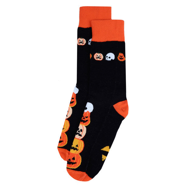 Parquet Men’s Stacked Pumpkins Halloween Crew Socks – Black & Orange