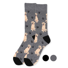 Load image into Gallery viewer, Parquet Men’s Retriever Dog &amp; Paw Print Crew Socks – Black Or Gray
