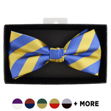 Load image into Gallery viewer, Umo Lorenzo College Stripe Microfiber Banded Bow Tie – Boxed, Multiple Colors
