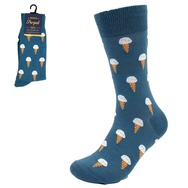 Parquet Men’s Ice Cream Pattern Novelty Crew Socks – Teal