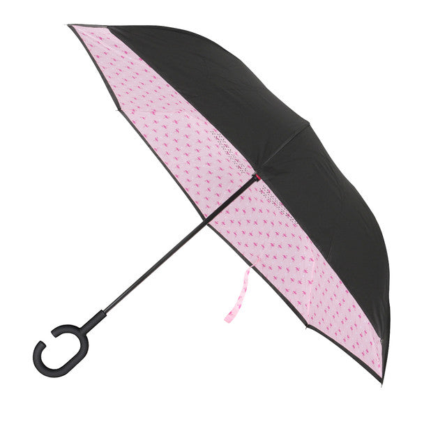 Nollia Flamingo Inside-Out Umbrella – Pink Bird Print, UV Protection & C-Handle