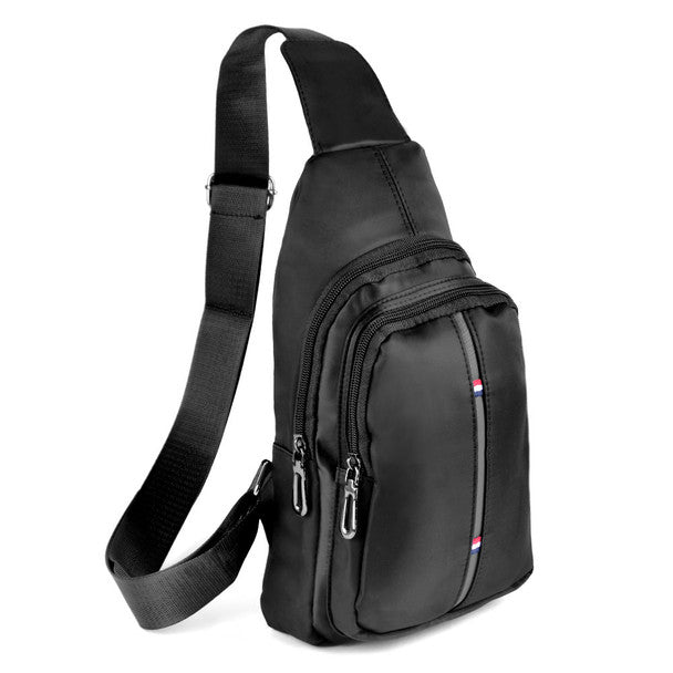 Nylon Crossbody Sling Bag - Adjustable Strap, Multi-Compartment - Black & Navy