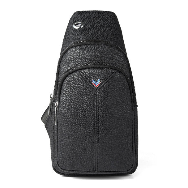 Black Minimalist Vegan Leather Sling Bag with O-Ring for Charms