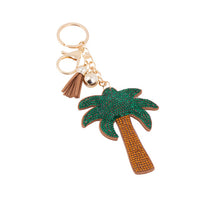 Load image into Gallery viewer, Nollia Bling Crystal Palm Tree Charm – Sparkly Tropical Tassel Keychain
