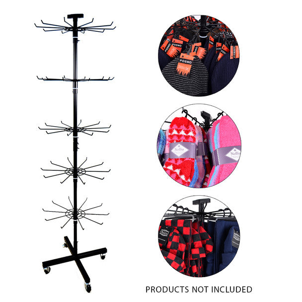Display Rack For Mittens 5-Tier Rotating Clothing Rack with Wheels – Black Iron Display Stand ...