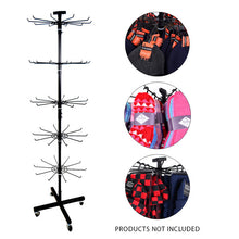 Load image into Gallery viewer, Black Metal Rotating Display Rack with 5 Tiers &amp; Wheels – Adjustable Hat, Glove &amp; Sock Organizer
