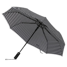 Load image into Gallery viewer, Nollia Compact Black &amp; White Stripe Auto-Open Umbrella – 12&quot; Travel Size, Wind-Resistant

