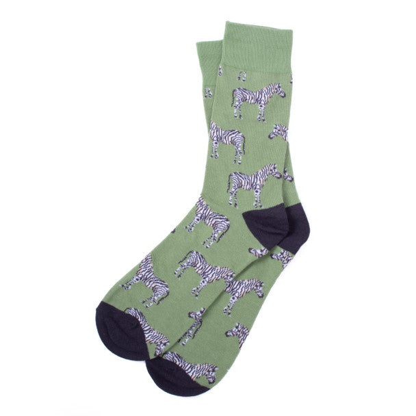 Parquet Men’s Wild Zebra Novelty Crew Socks – Light Green & Black