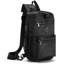 Load image into Gallery viewer, Black Polyester Sling Bag with 3 Zipper Compartments – Spacious &amp; Adjustable
