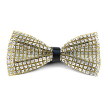 Load image into Gallery viewer, Men&#39;s Crystal Silver Rhinestone over Gold Bow Tie
