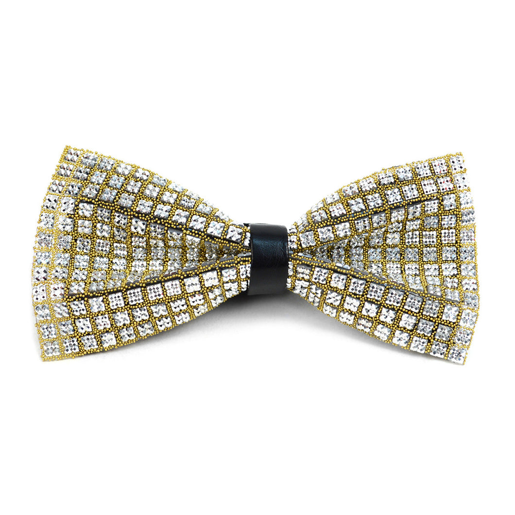 Men's Crystal Silver Rhinestone over Gold Bow Tie