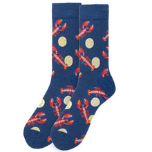 Load image into Gallery viewer, Parquet Men’s Lobster &amp; Lemon Novelty Crew Socks – Navy
