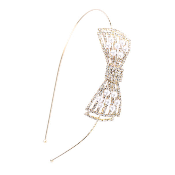 Nollia Gold Big Bow Rhinestone Pearl Headband