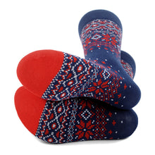 Load image into Gallery viewer, Parquet Vintage Winter Pattern Novelty Crew Socks – Navy with Red Accents
