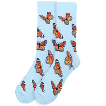 Load image into Gallery viewer, Parquet Men’s Butterfly Novelty Crew Socks – Light Blue
