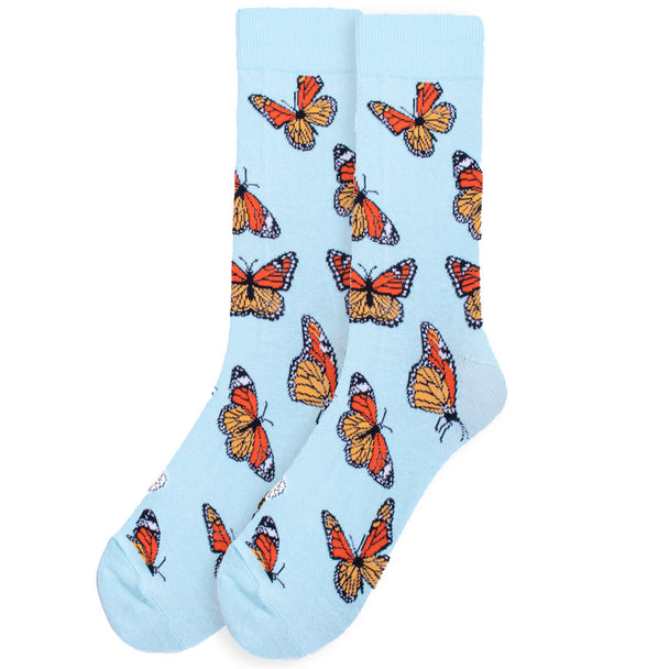 Parquet Men’s Butterfly Novelty Crew Socks – Light Blue