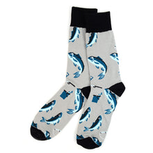 Load image into Gallery viewer, Product Title: Parquet Men’s Large Fish Pattern Crew Socks – Gray
