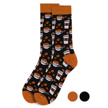 Load image into Gallery viewer, Parquet Men’s Coffee Cups Novelty Crew Socks – Black &amp; Brown Options
