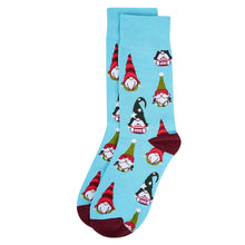 Load image into Gallery viewer, Parquet Men’s Holiday Dwarf Novelty Crew Socks – Light Blue &amp; Burgundy
