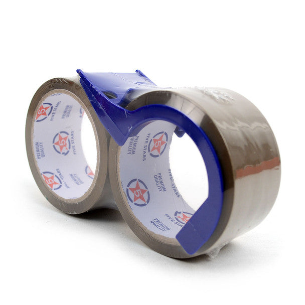 2 Rolls Tan Packing Tape with Easy-Cut Dispenser – 2
