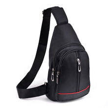 Load image into Gallery viewer, Black Nylon Sling Bag with Red Lining and Zipper Compartments
