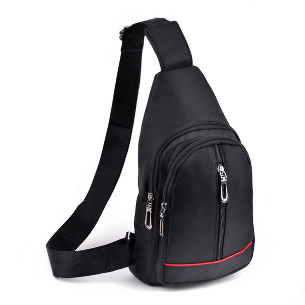 Black Nylon Sling Bag with Red Lining and Zipper Compartments