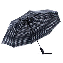 Load image into Gallery viewer, Nollia Compact Black &amp; White Striped Auto-Open Umbrella – 12&quot; Travel Size, Wind-Resistant
