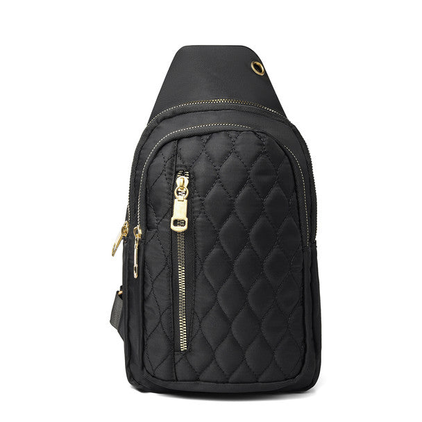 Ladies’ Black Crossbody Sling Bag with Gold Accents – Chic & Functional