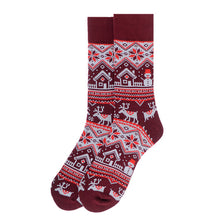 Load image into Gallery viewer, Parquet Vintage Winter Pattern Novelty Crew Socks – Green or Burgundy
