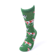 Load image into Gallery viewer, Parquet Men’s Cow Novelty Crew Socks – Green
