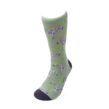Load image into Gallery viewer, Parquet Men’s Wild Zebra Novelty Crew Socks – Light Green &amp; Black
