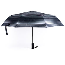 Load image into Gallery viewer, Nollia Compact Black &amp; White Striped Auto-Open Umbrella – 12&quot; Travel Size, Wind-Resistant
