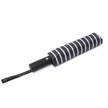 Load image into Gallery viewer, Nollia Compact Black &amp; White Stripe Auto-Open Umbrella – 12&quot; Travel Size, Wind-Resistant
