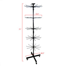 Load image into Gallery viewer, Black Metal Rotating Display Rack with 5 Tiers &amp; Wheels – Adjustable Hat, Glove &amp; Sock Organizer
