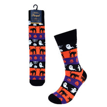 Load image into Gallery viewer, Parquet Men’s Halloween Layered Novelty Crew Socks – Ghosts, Black Cats &amp; Pumpkins
