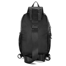 Load image into Gallery viewer, Black Polyester Sling Bag with 3 Zipper Compartments – Spacious &amp; Adjustable
