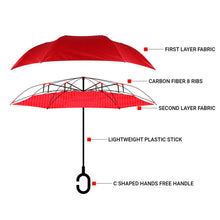 Load image into Gallery viewer, Nollia Heart Print Inverted Umbrella – Double Layer, UV Protection, C-Handle (Red or Black)

